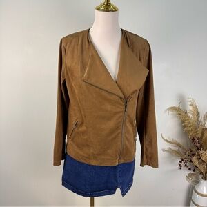 J. Jill Faux Suede Moto Jacket Size Small Petite SP Brown Camel Asymmetrical Zip